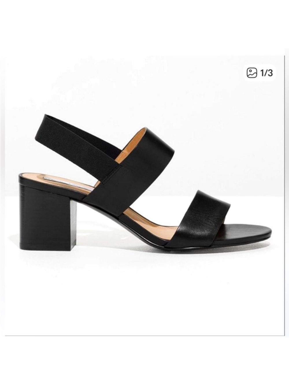 & Other Stories Sandals Sz 10.5 Black Leather Strap Block Heel Classic Retro